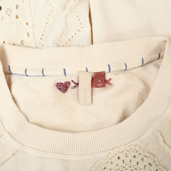 Anthropologie Pilcro Doily Sweatshirt Top Eyelet Embroidered Crochet S 281804 - Picture 10 of 10
